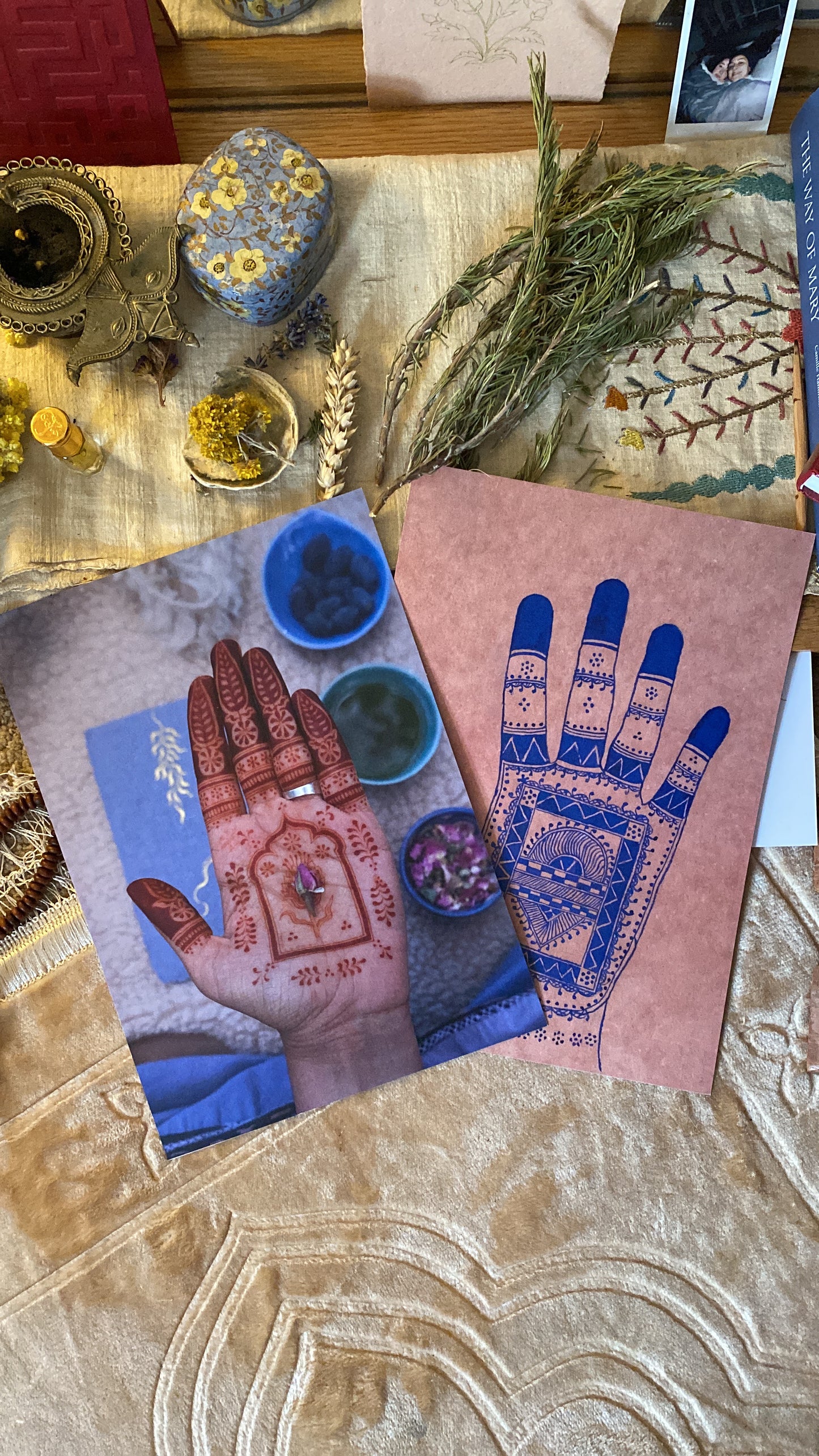 Henna Olive and Rose Print